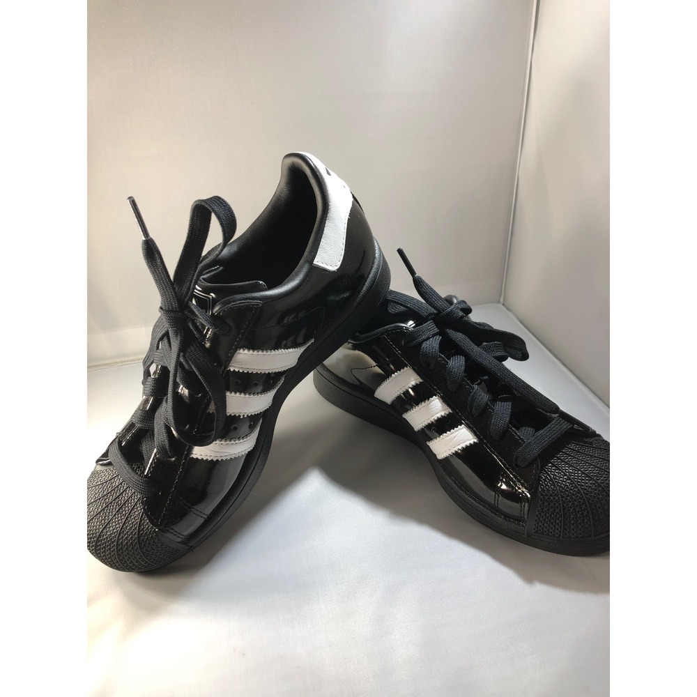 Adidas Superstar Foundation Black Patent Leather White Stripes B27140 Mens 8.5